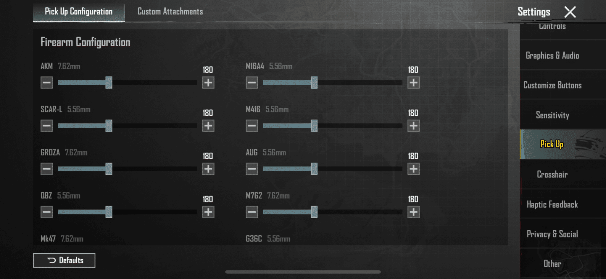 Customize sensitivity for weapons in BGMI