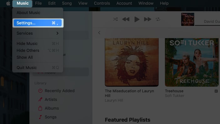 Apple music را باز کرده و Settings را انتخاب کنید