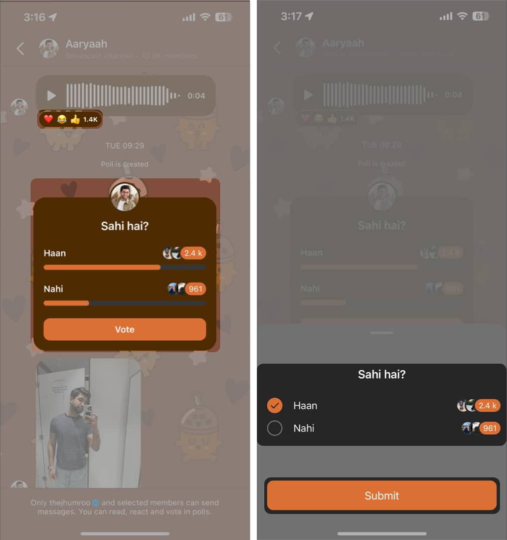 React and submit poll in Instagram broadcast 