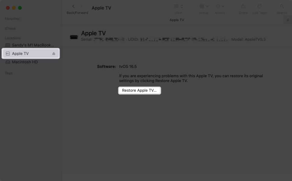 Restore apple tv