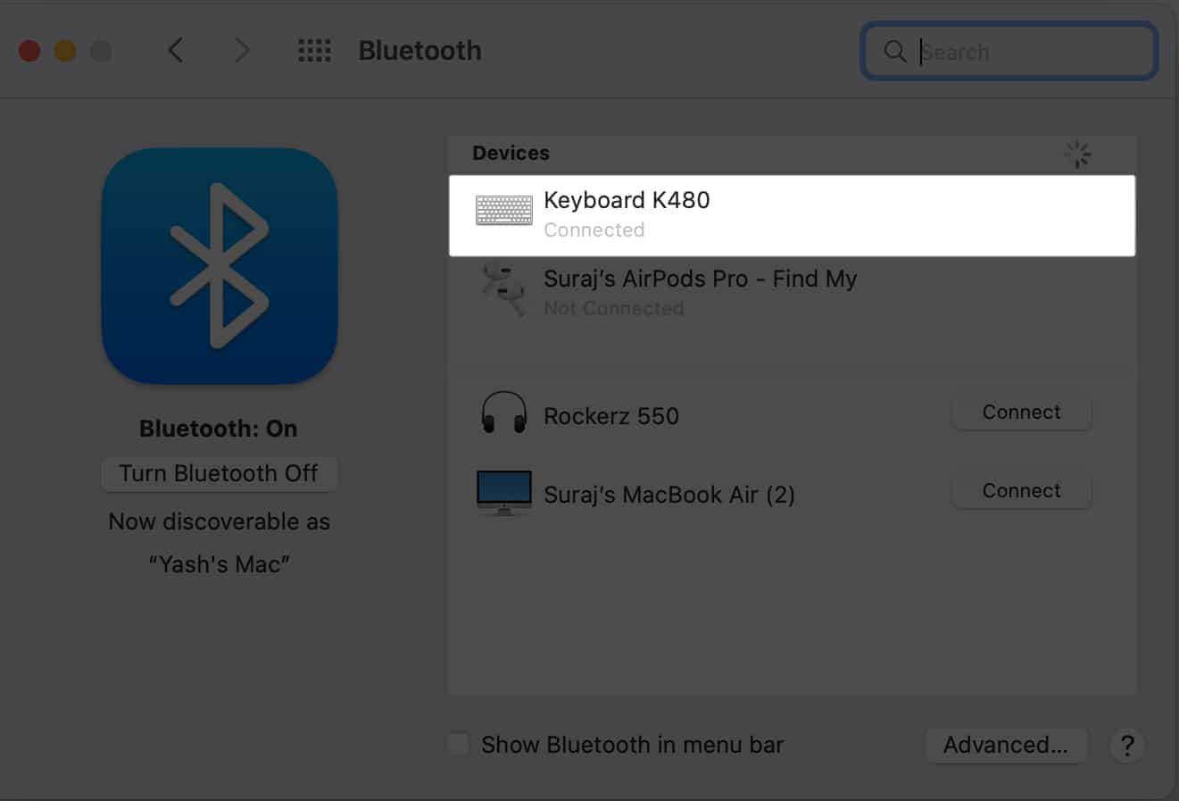 Select Bluetooth accessory you want to rename
