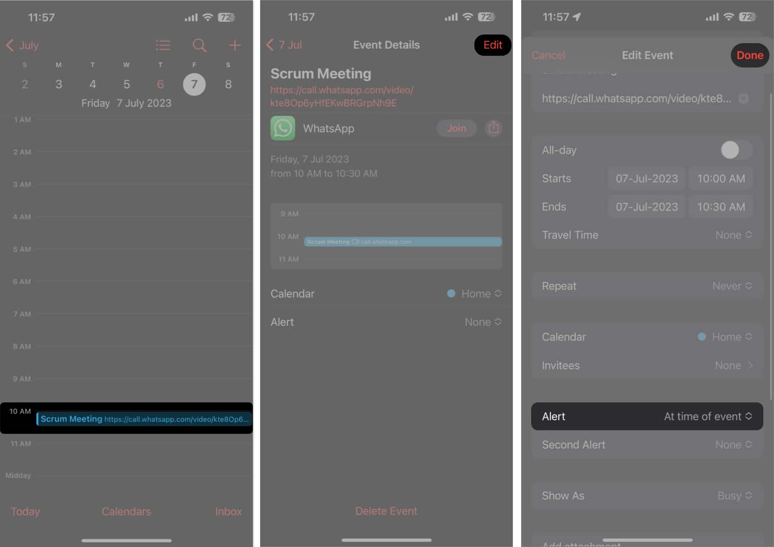 Select the event tap edit Add in Calendar
