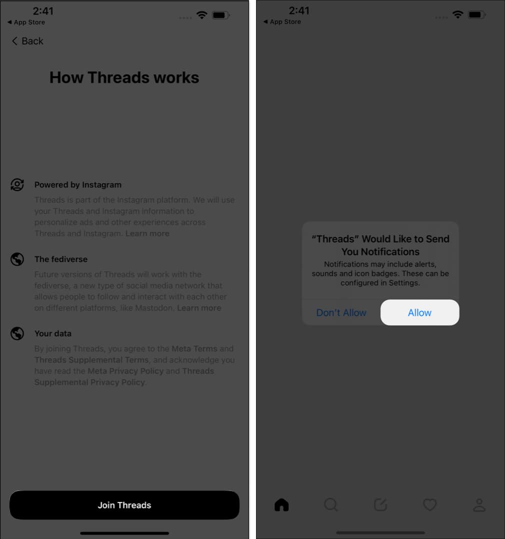 Tap Join Threads, Allow in Threads