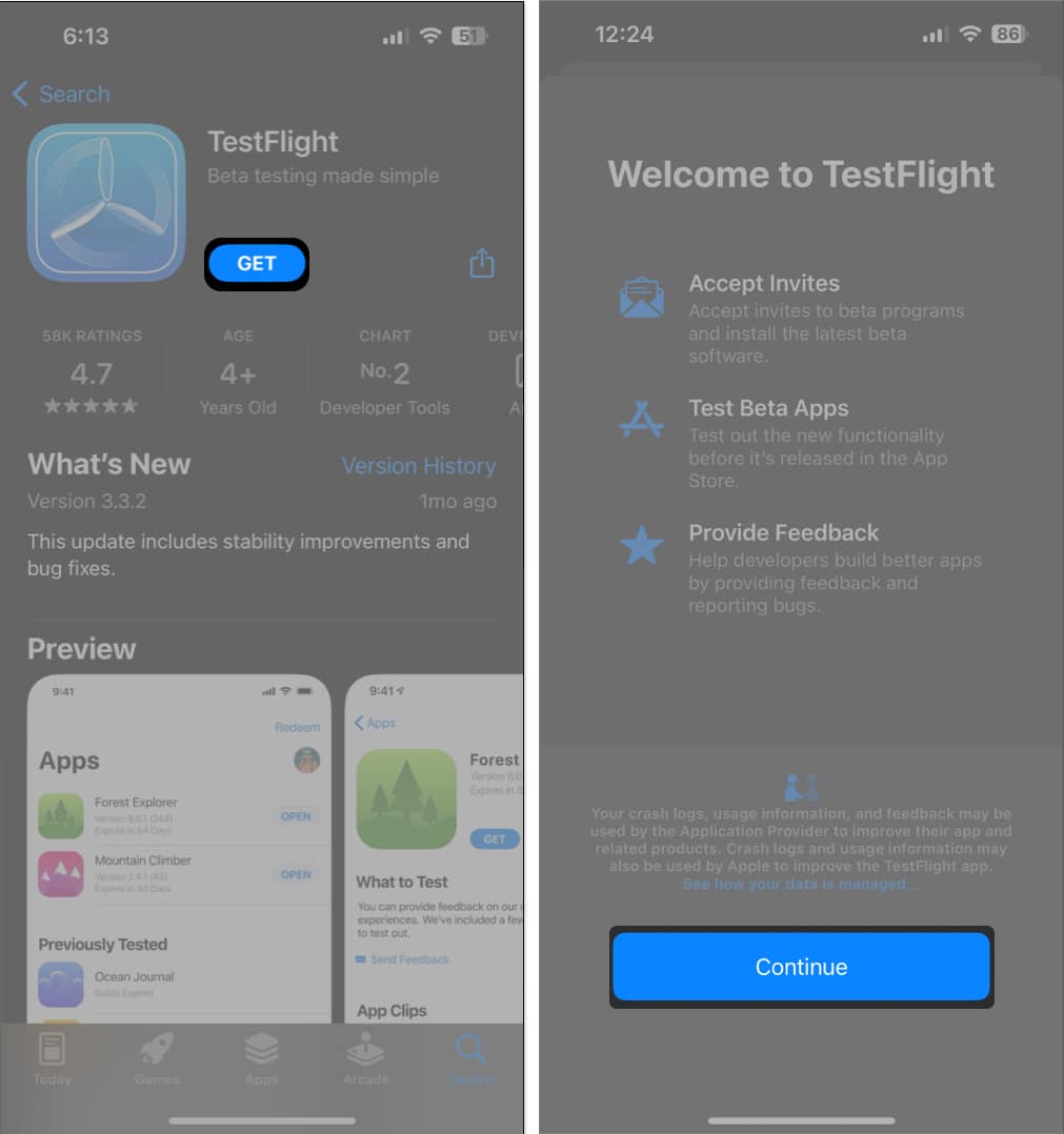 TestFlight on iPhone or iPad