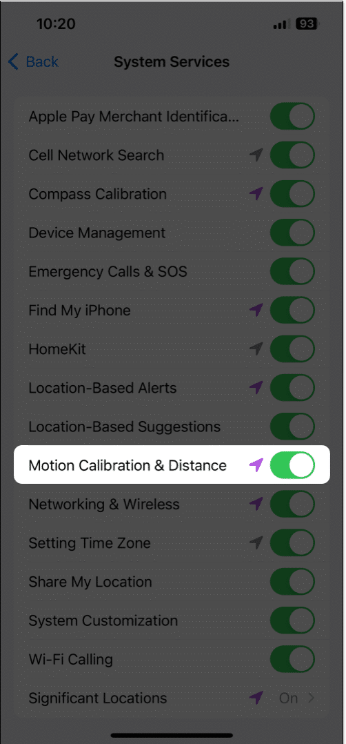 Toggle on Motion Calibration & Distance