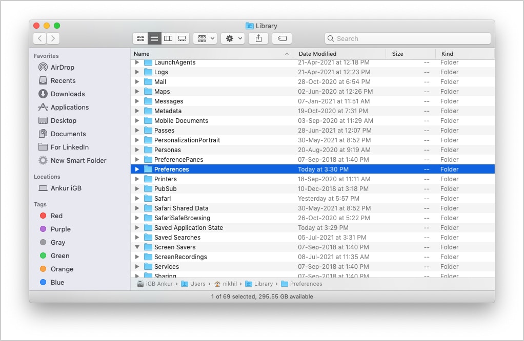 Click Preferences folder on Mac