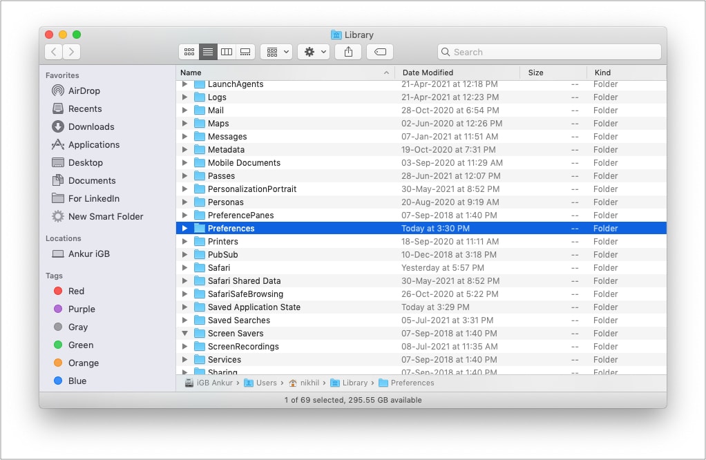 Click Preferences folder on Mac