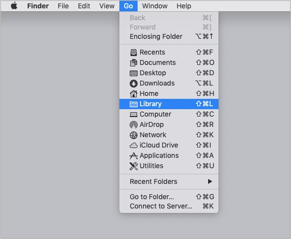 Press and hold the option key and click Go Library