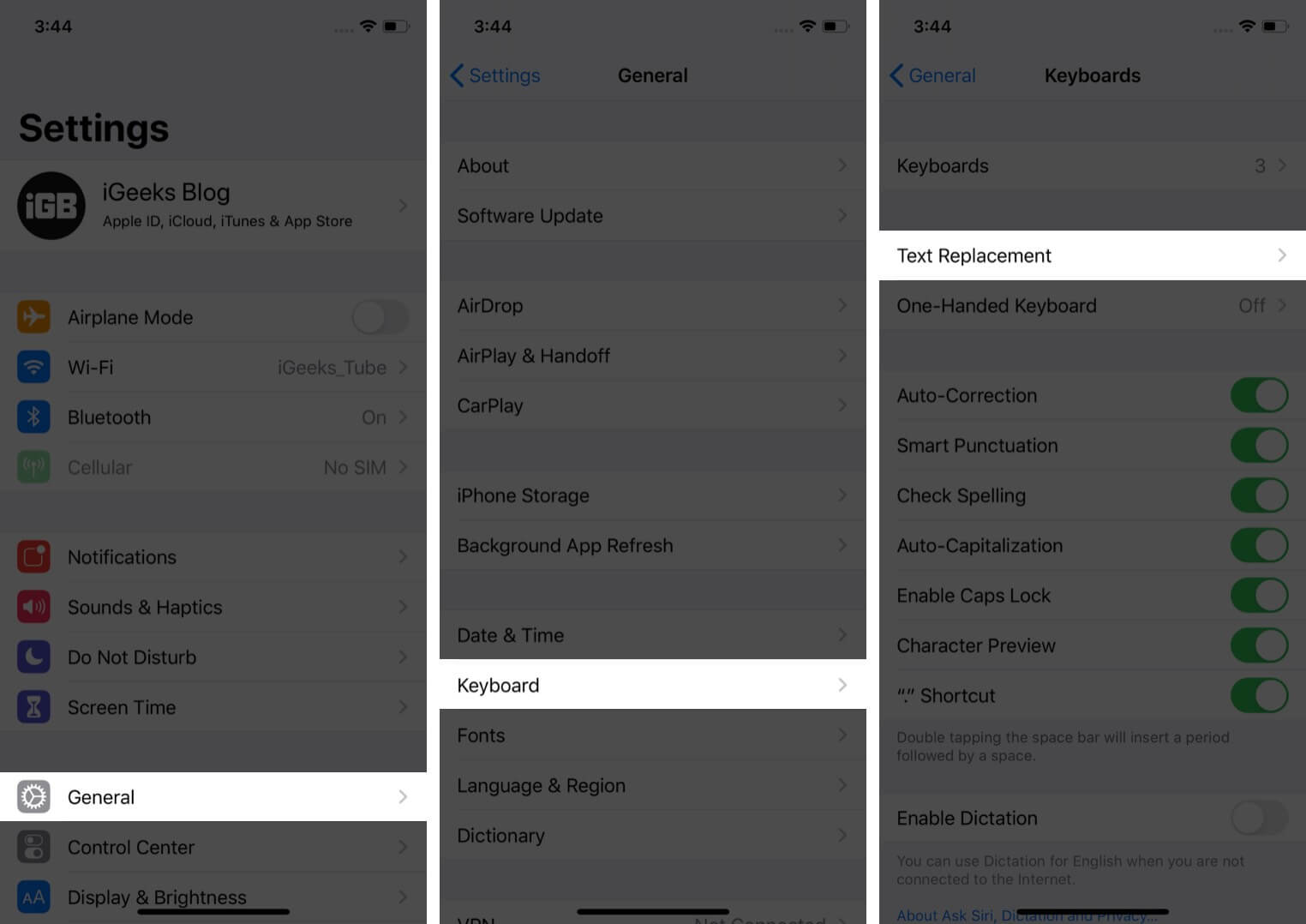 Tap on general keyboard and then tap text replacement in settings on iphone