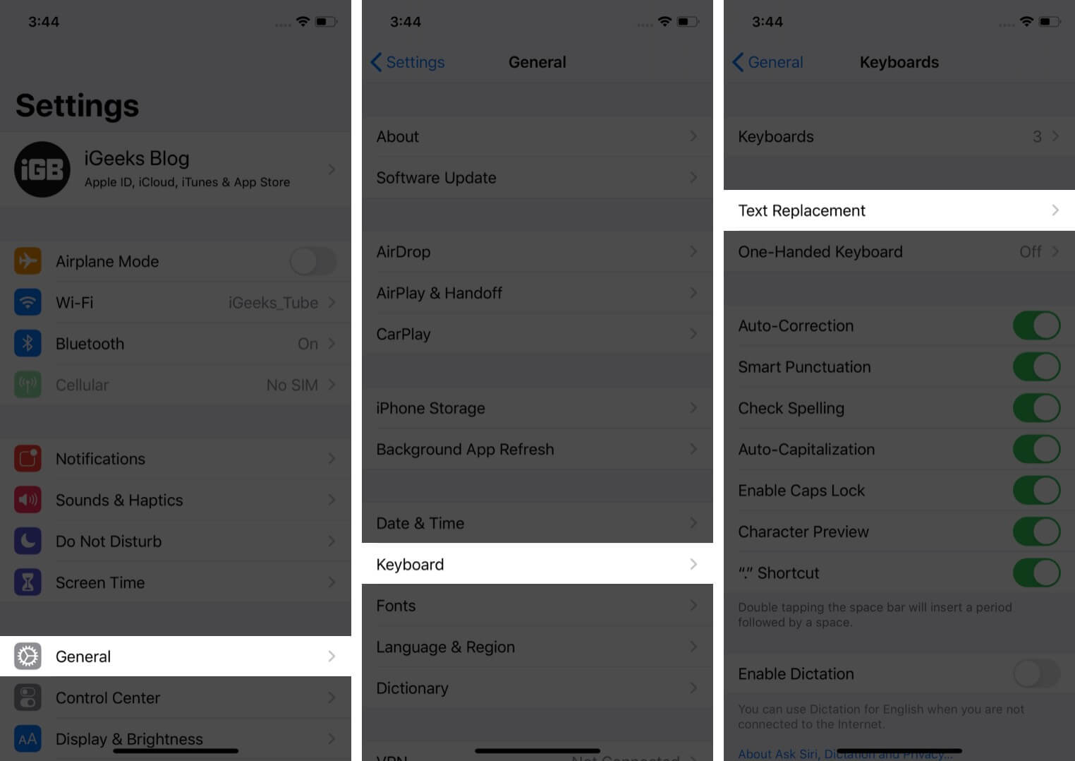 tap on general keyboard and then tap text replacement in settings on iphone