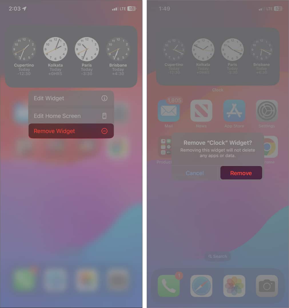 tap remove widget, tap remove in clock widget