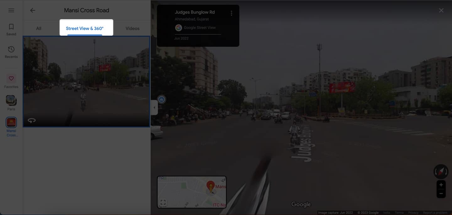 Access Street view and 360 angle in google maps