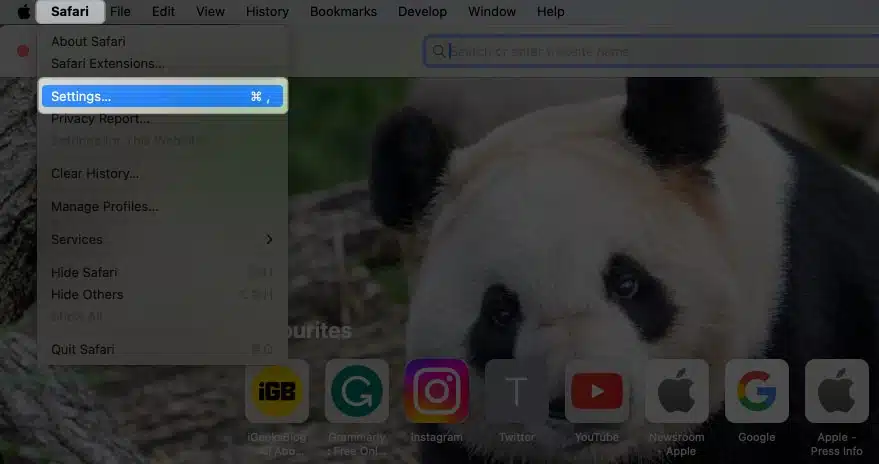 How to clear Safari cache history and cookies on Mac Choose Safari in menu bar and select Settings