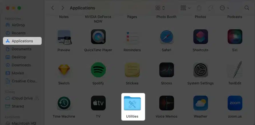 Click Applications, Utilities in Finder