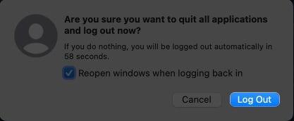 Click Log Out when prompted