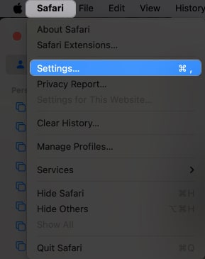 Click Safari, Settings in Safari