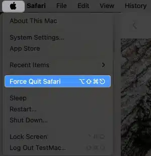 Safari keeps crashing on Mac 11 Ways to fix it Click apple logo force quit safari