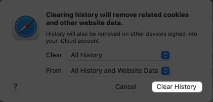 Click clear history in Safari