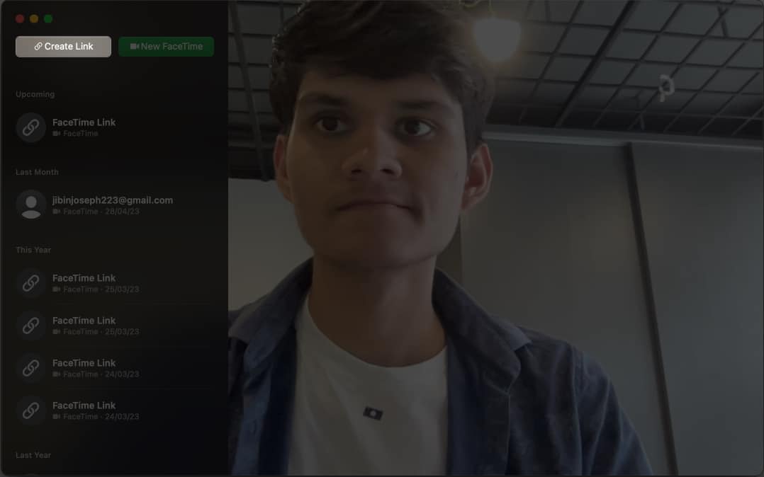 Click create link in FaceTime on Mac