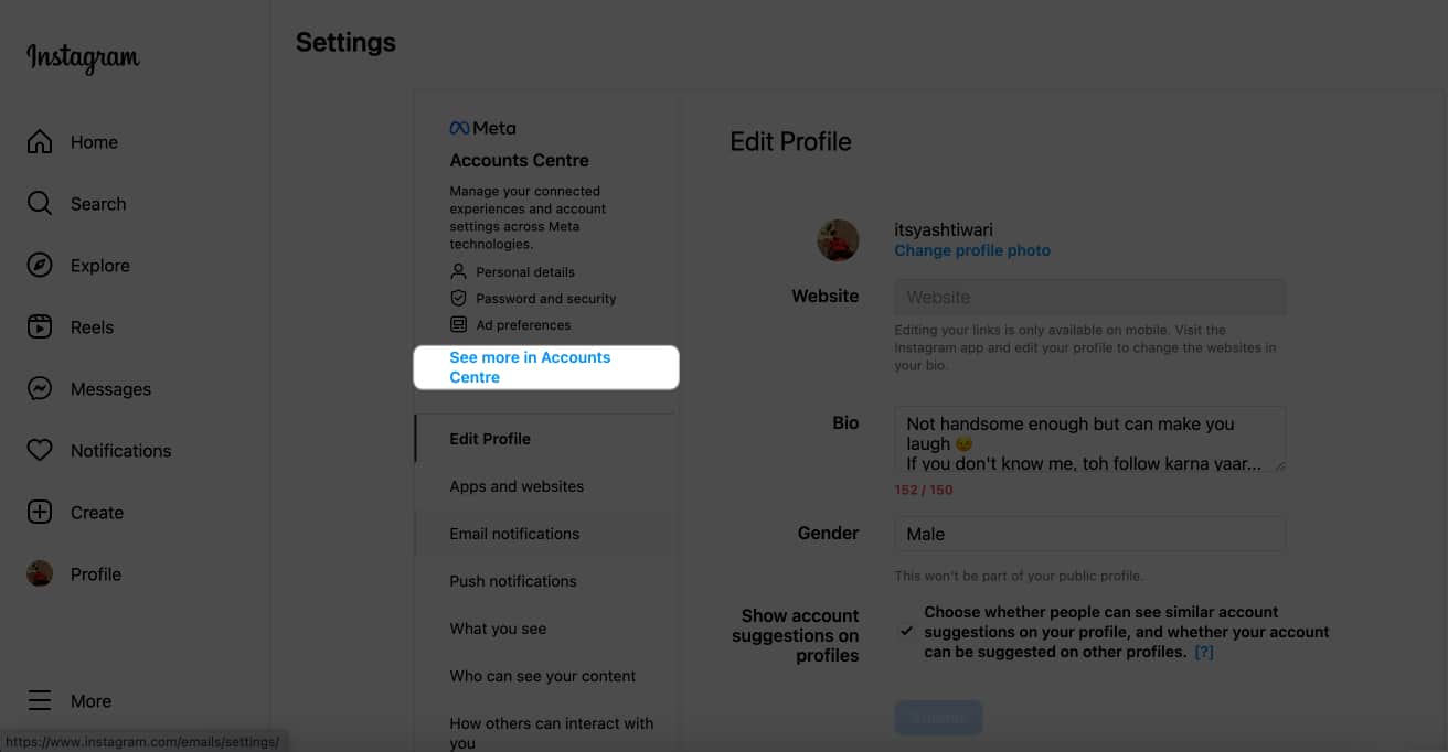 Click see more in accounts centre in instagram