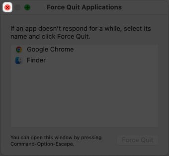 Close Force Quit menu