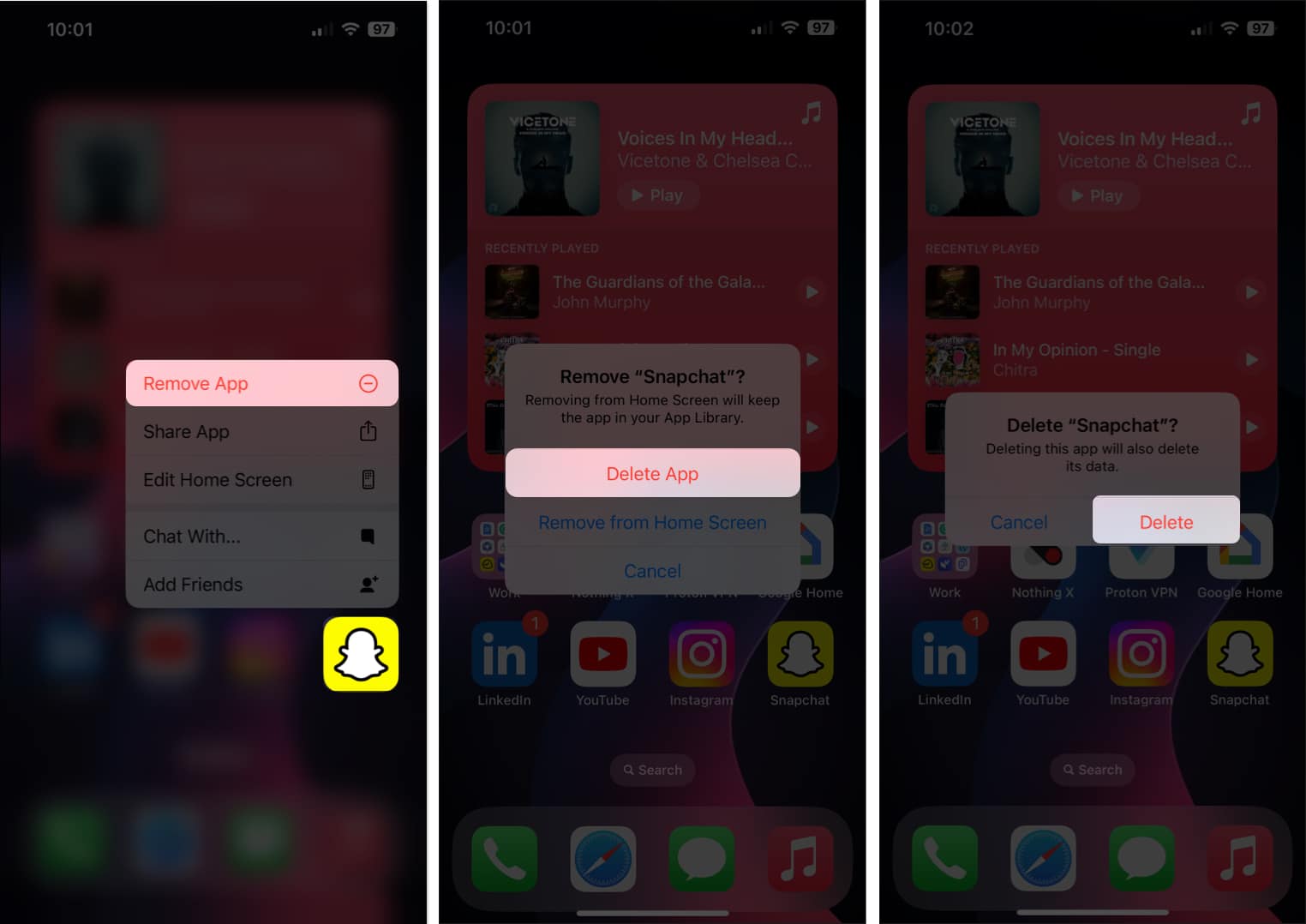 Delete Snapchat App from your iPhone