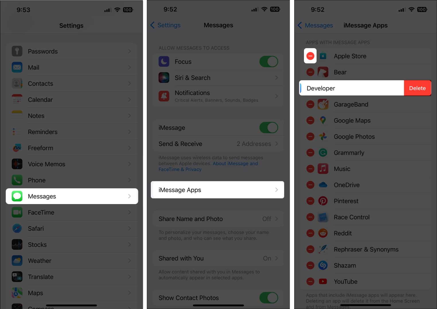 Delete iMessage apps in iOS 17