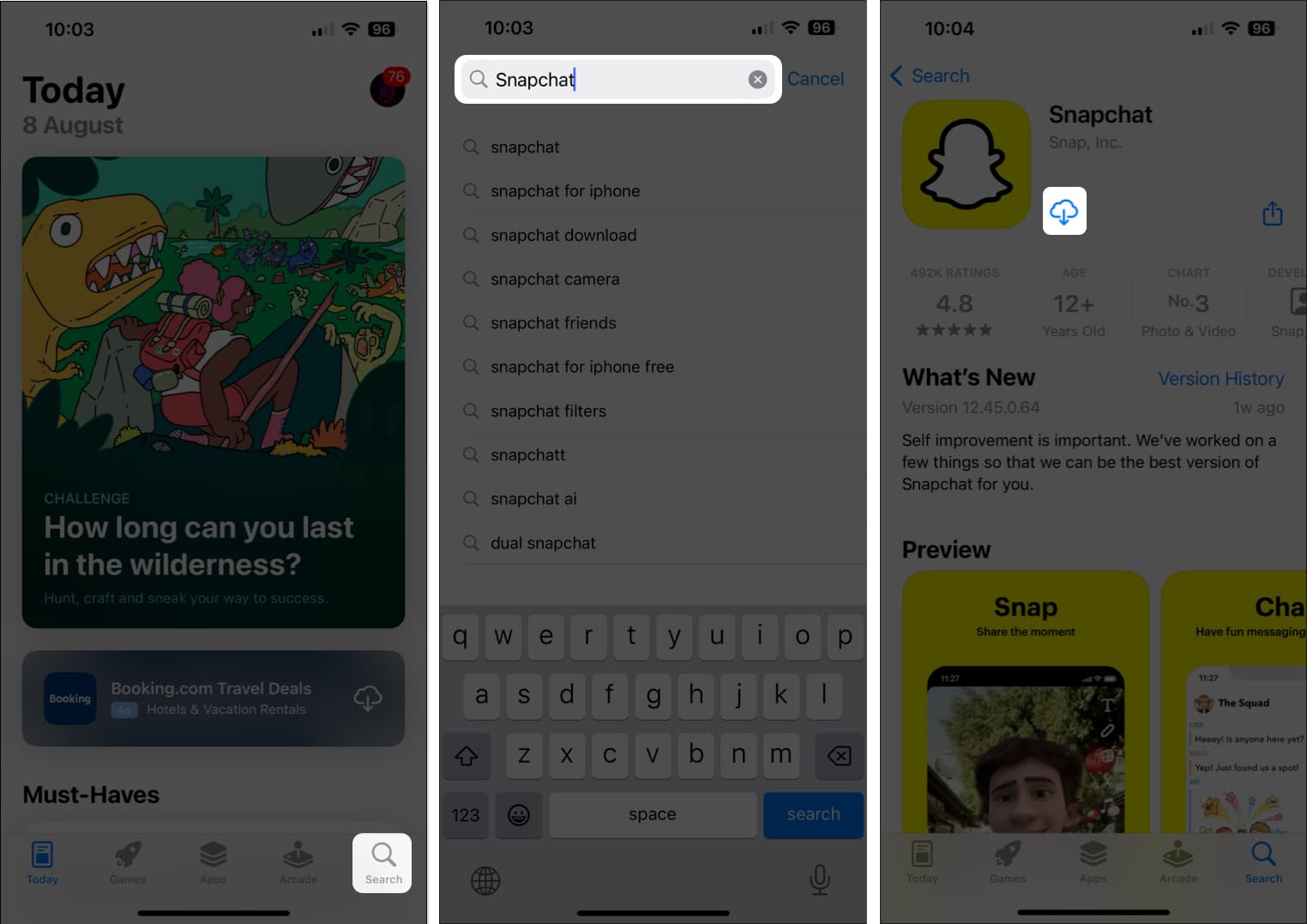 Muat turun Snapchat dari gedung aplikasi pada iPhone