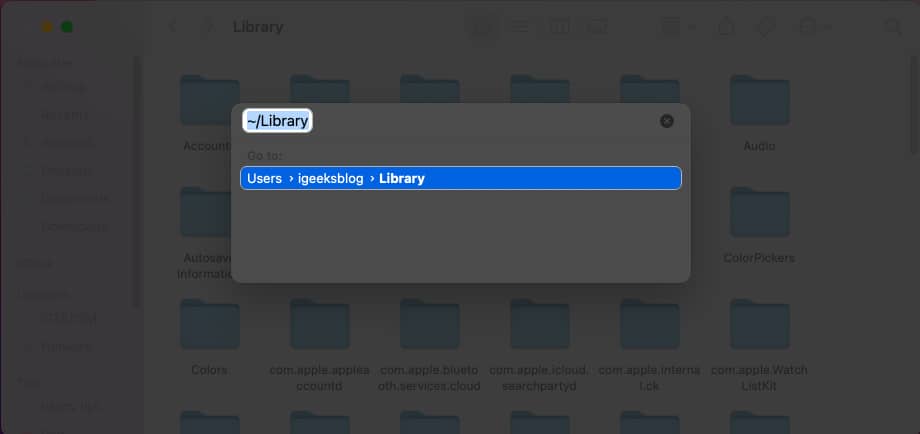 Masukkan ~:Library dalam laluan dan tekan Return