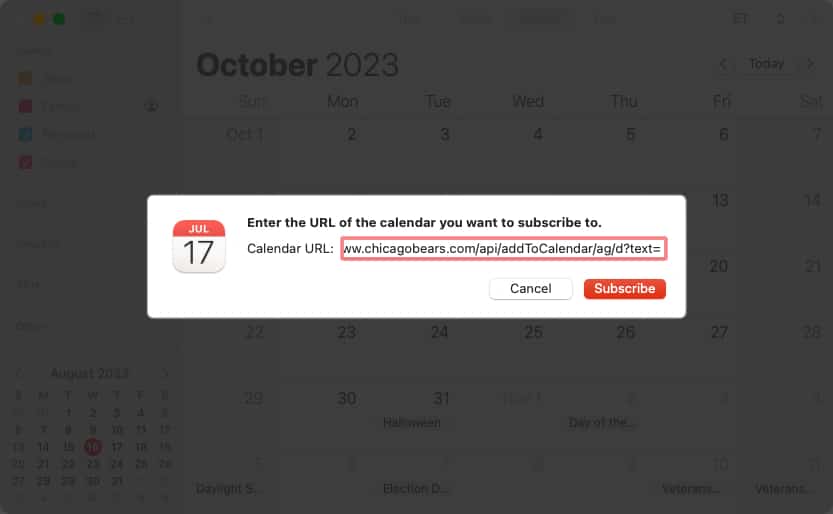 Enter copied URL and click Subscribe
