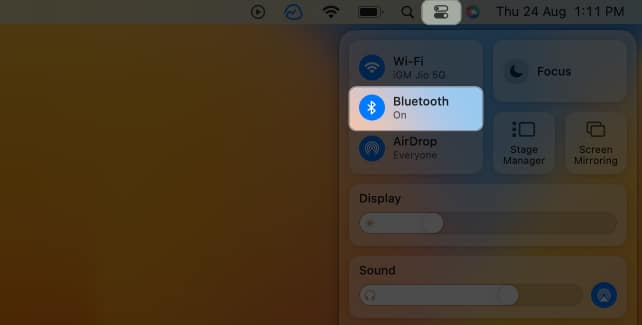 제어 센터로 이동하여 Bluetooth를 선택하십시오.