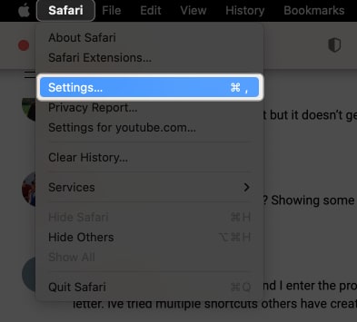 Go to Safari and select Settings
