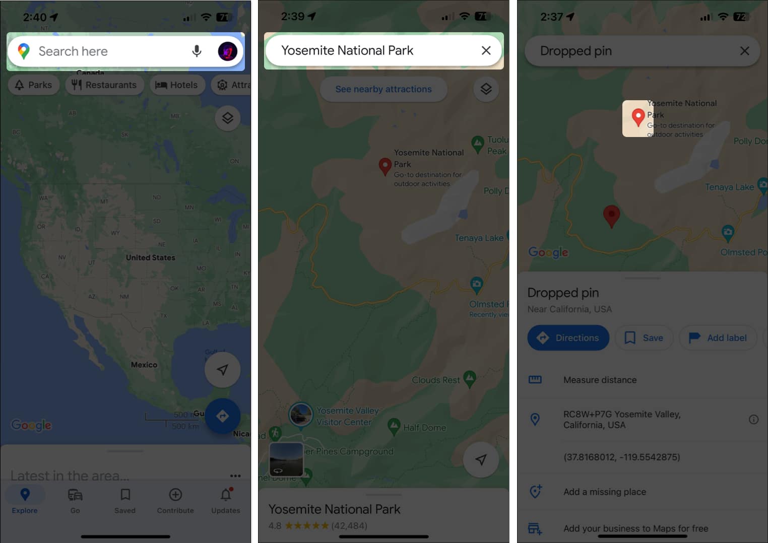 How to drop a pin in Google Maps on iPhone