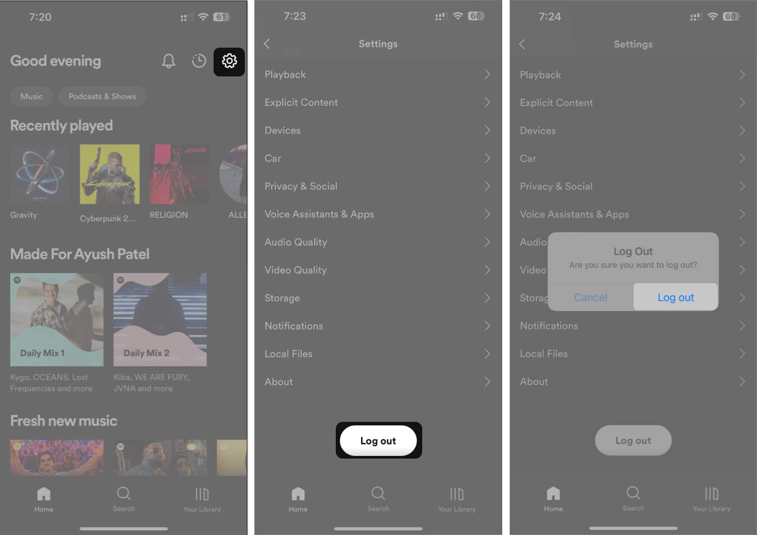 Log out from Spotify on iPhone