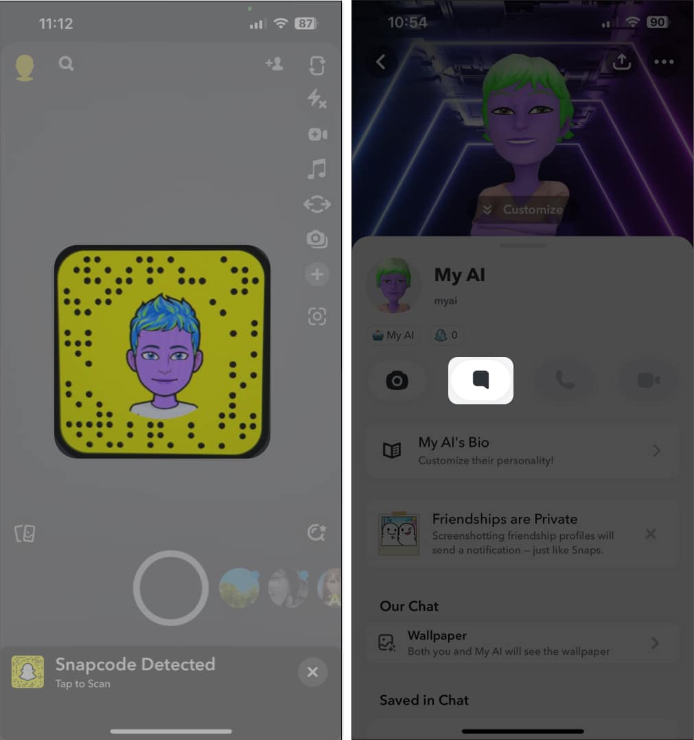 Manually add My AI to Snapchat