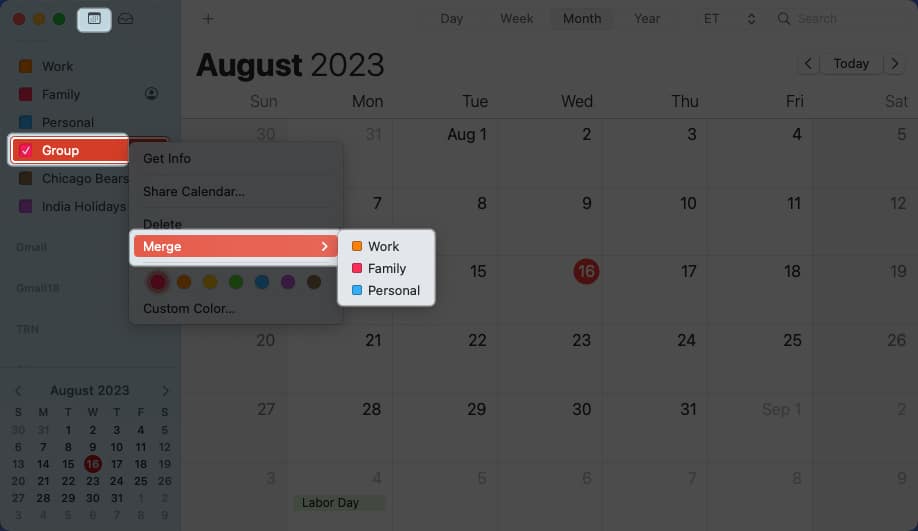 Merge calendars on Mac