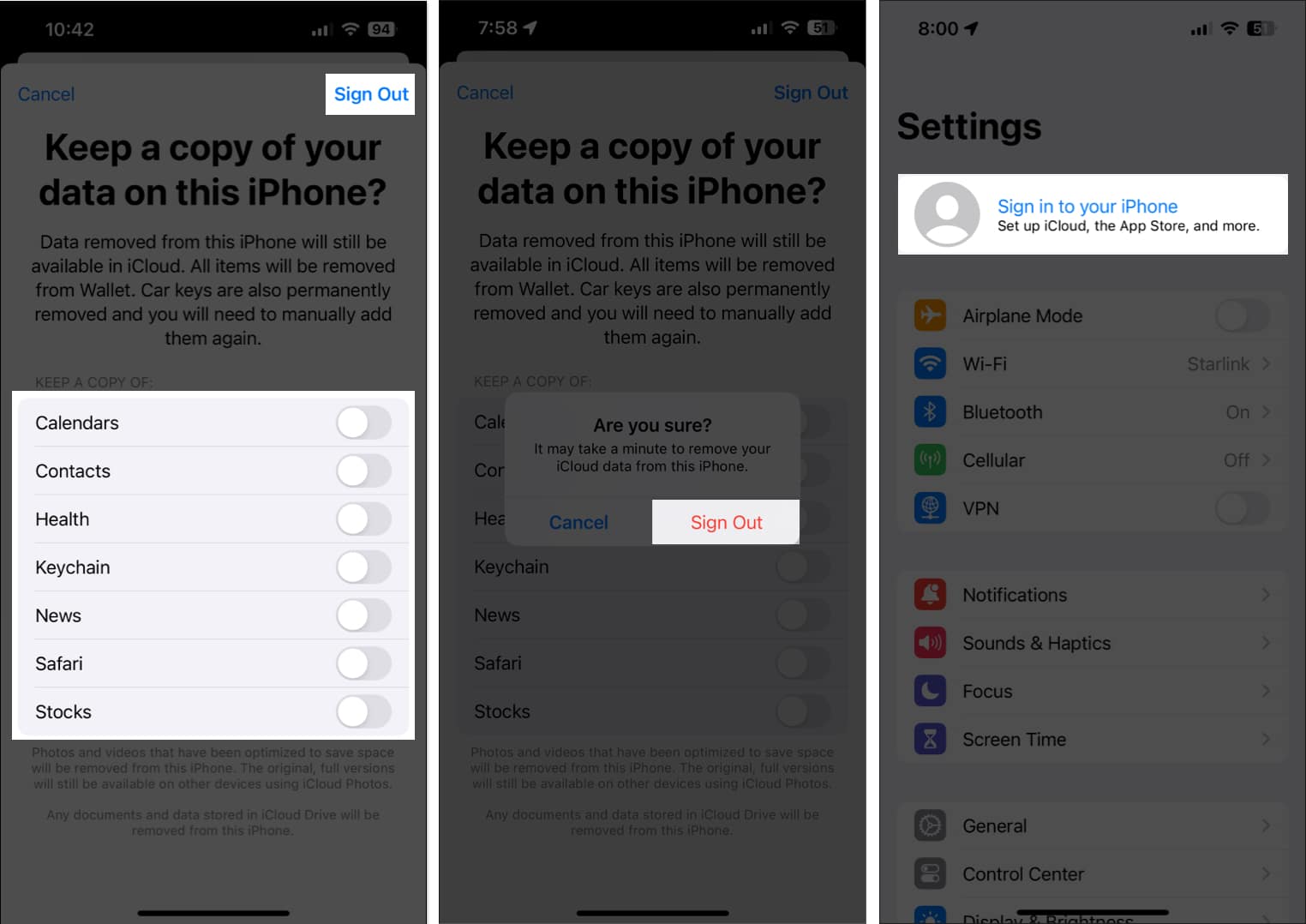 Save data offline and sign in again to your apple ID