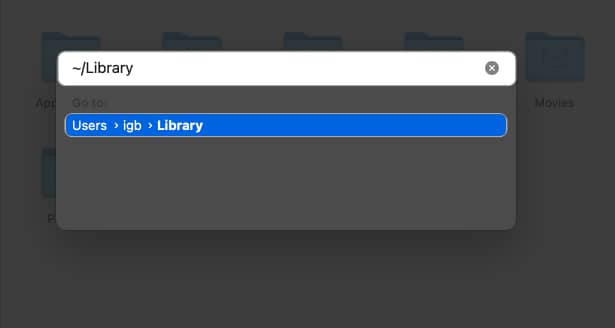 Keresse meg a ~:Library kifejezést, és nyomja meg a return gombot