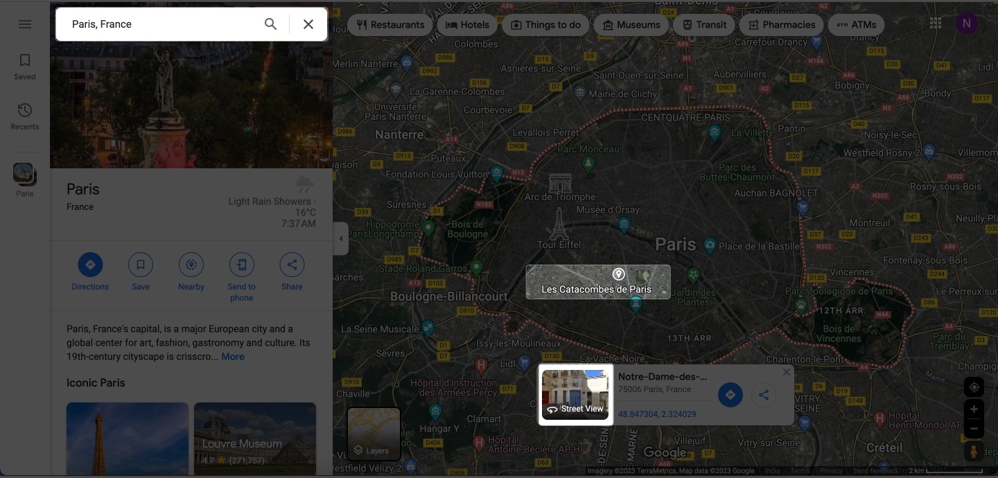 Search for the location of your preference and click street view in Google Maps