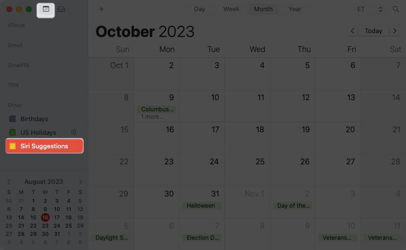 See Siri Suggestions in Apple Calendar on Mac