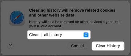 Select All history, tap on Clear history