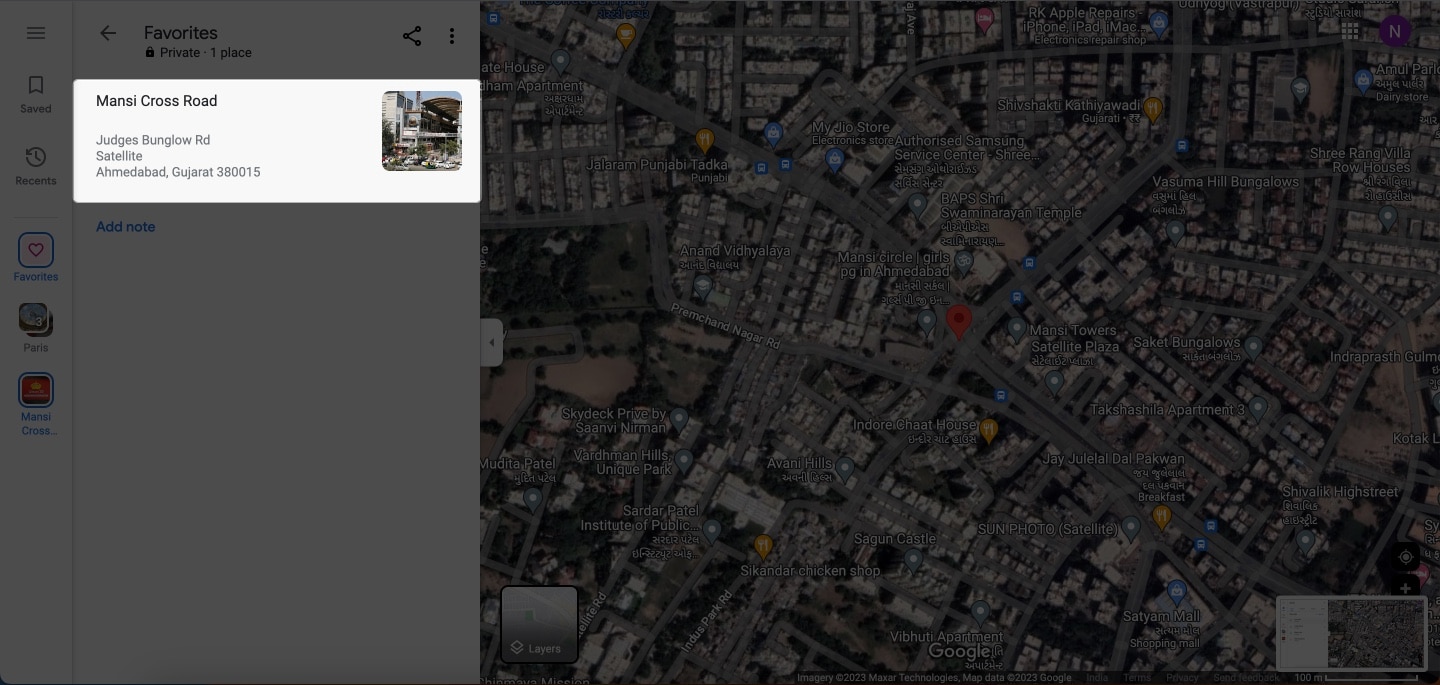 Select a location from favorites in Google maps