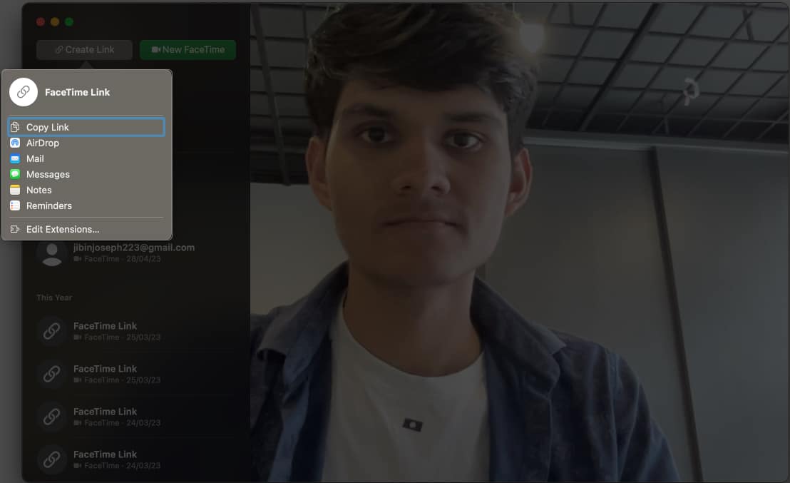 Select a way to share a FaceTime link on Mac