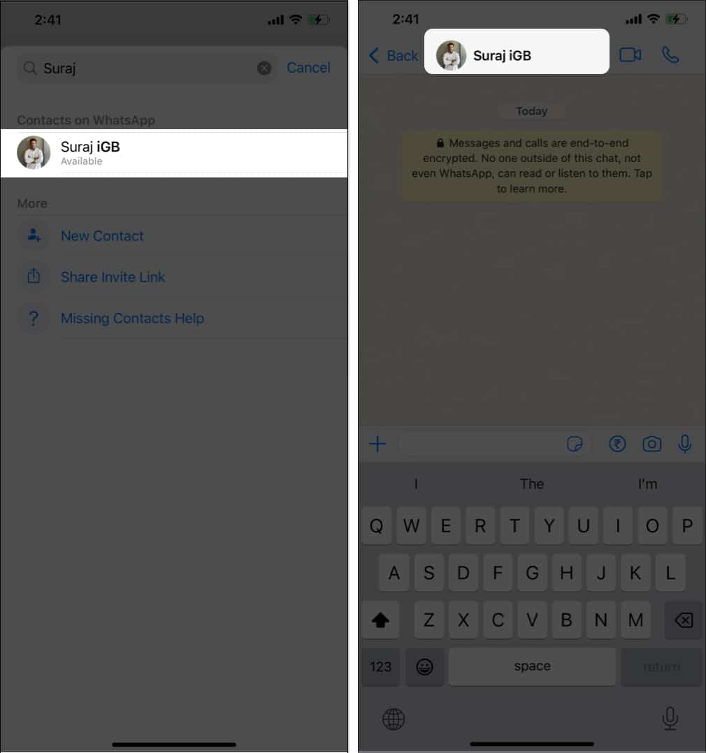 Select the contacts chat and tap on the name of the person at the top of the chat