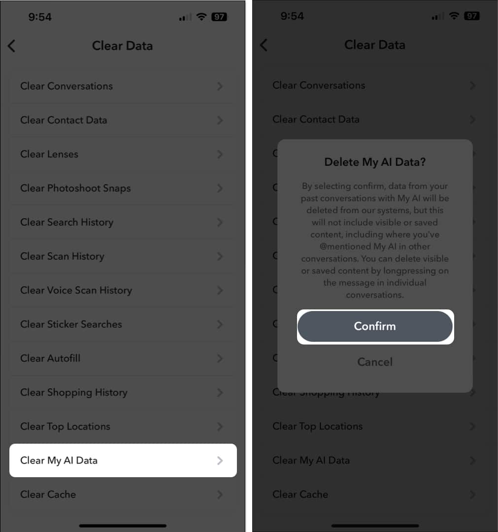 Tap Clear My AI Data, Confirm