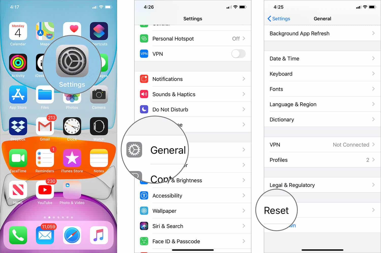 Tap on reset in general in settings app on iphone Tap on Reset in General in Settings App on iPhone