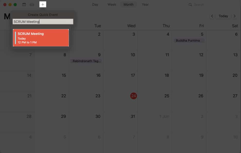 Tap the + icon Enter the Title of event in Calendar on Mac