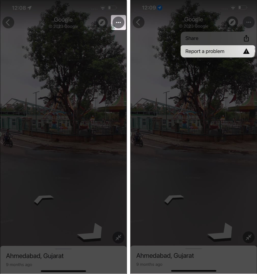 Tap the three-dot icon, select report a problem in google maps