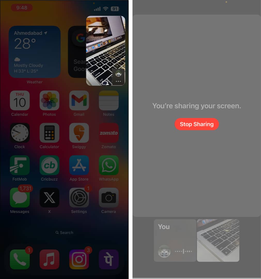 Ketik panggilan video, Hentikan Perkongsian dalam WhatsApp