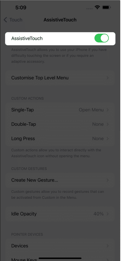 Toggle on Assistive Touch